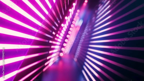 Abstract glowing neon corridor, futuristic tunnel with pink and blue light
