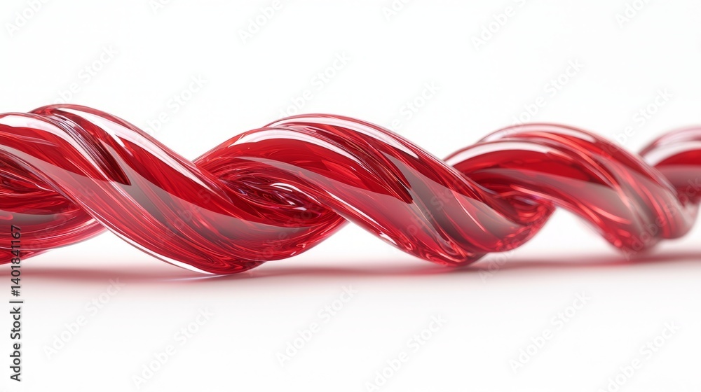 Glossy Red Twisted Candy or Decorative Ribbon on White Background Glossy Red Twisted Candy or Decorative Ribbon on White Background