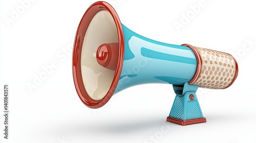 Pixelated Teal and Red Megaphone on White Background