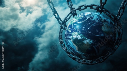 Obraz na płótnie Planet Earth symbolizes global oppression while shackled in chains under the weight of political control and societal constraints w salonie