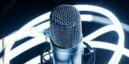 microphone on the stage rotation clip, podcast talk, podcast intro,