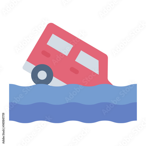 drowning vehicle flat icon of sinking accident