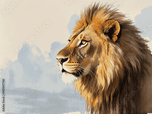 Sunlit sovereign lion isolated watercolor vector illustration svg 
