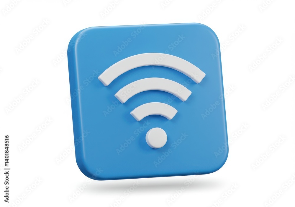 A blue square with a white wifi symbol in the center on a white background in a simple design style A blue square with a white wifi symbol in the center on a white background in a simple design style