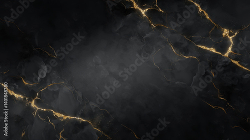 A dark marble surface with golden veins, exuding elegance and sophistication, perfect for backgrounds or decorative designs.