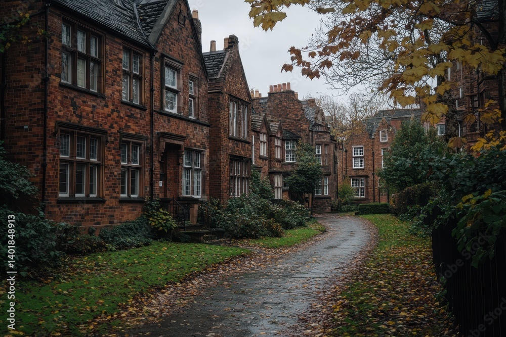 Row of historic brick houses in a pathway Row of historic brick houses in a pathway