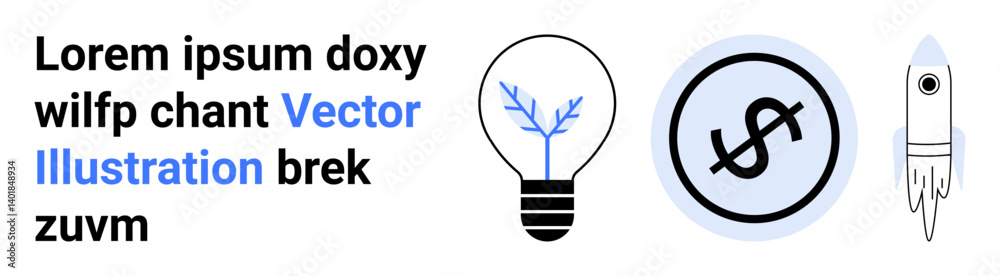 Lightbulb with branching lines, dollar coin, and rocket representing innovation, finance, and growth. Ideal for business strategy, technology, entrepreneurship, finance progress vision simple Lightbulb with branching lines, dollar coin, and rocket representing innovation, finance, and growth. Ideal for business strategy, technology, entrepreneurship, finance progress vision simple