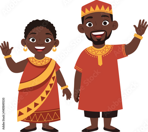 African Husband and Wife Spouse Cartoon