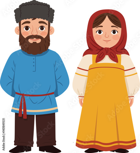 Russian Husband and Wife Spouse Cartoon