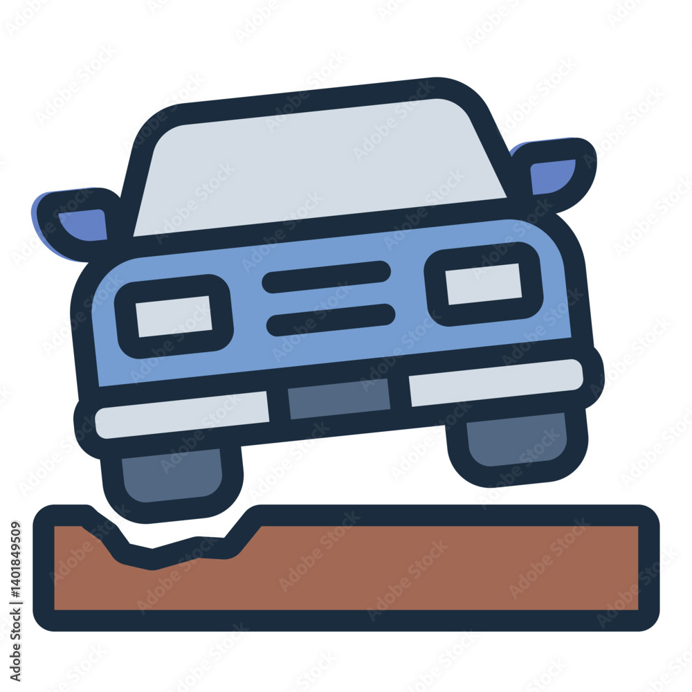 pothole hazard filled line icon with stuck car damage pothole hazard filled line icon with stuck car damage