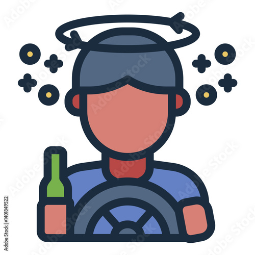 alcohol danger filled line icon with drunk car driver