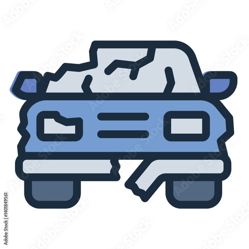 damaged vehicle filled line icon with broken body