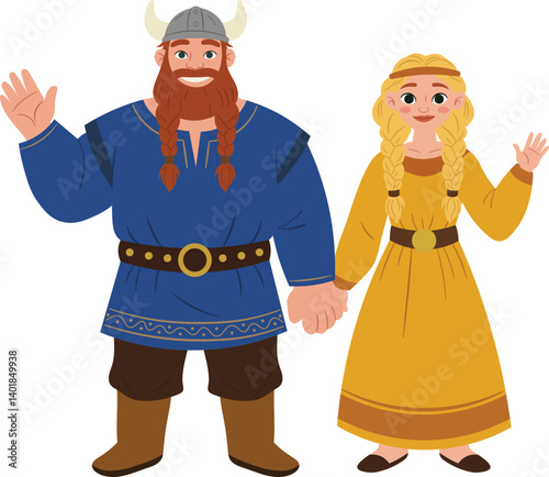 Viking Nordic Husband and Wife Spouse Cartoon