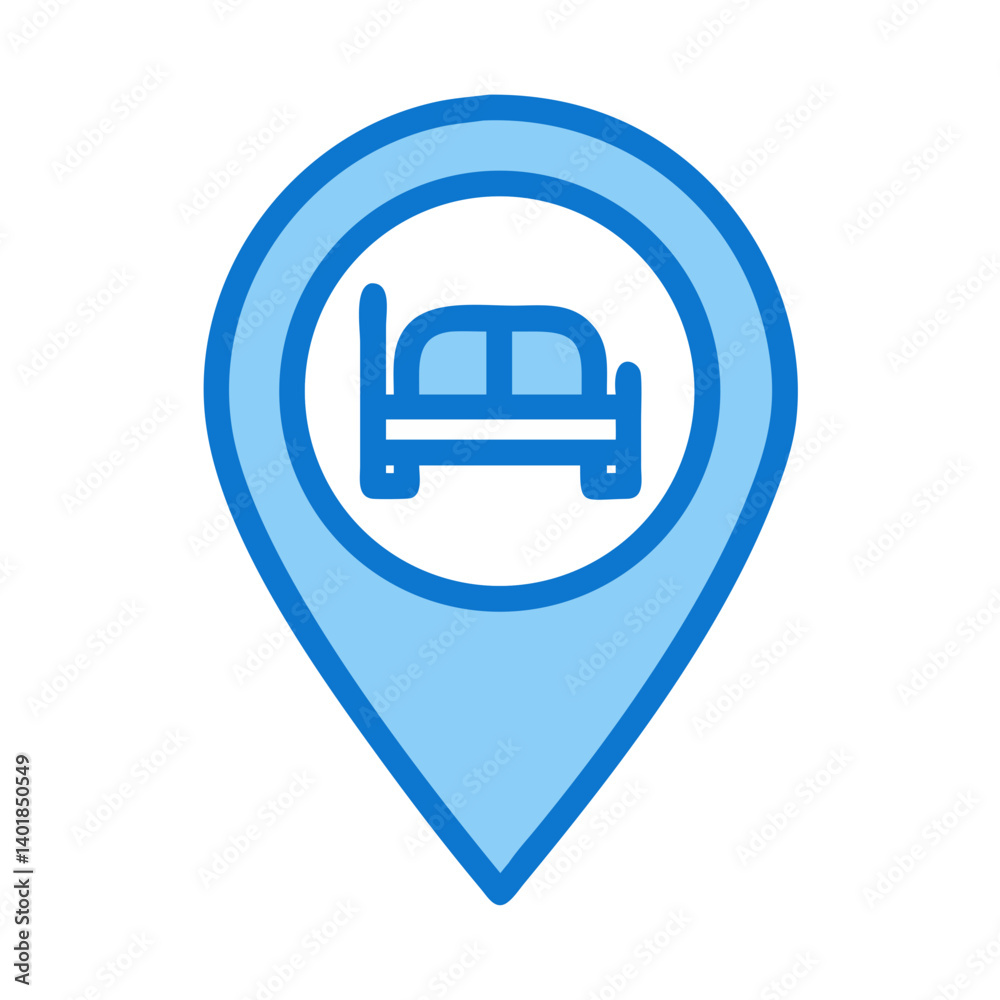 Hotel Location Pin with Bed Symbol Icon Design Hotel Location Pin with Bed Symbol Icon Design