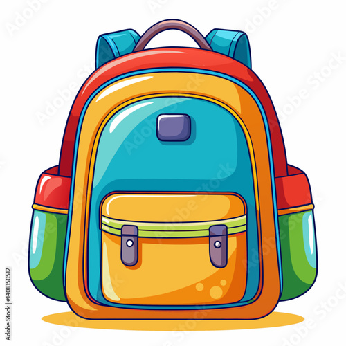Colorful Cartoon School Backpack For Students Isolated On White Background