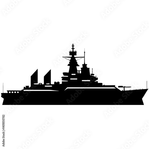 Battleship Silhouette Vector Illustration Of A Modern Naval Warship Design