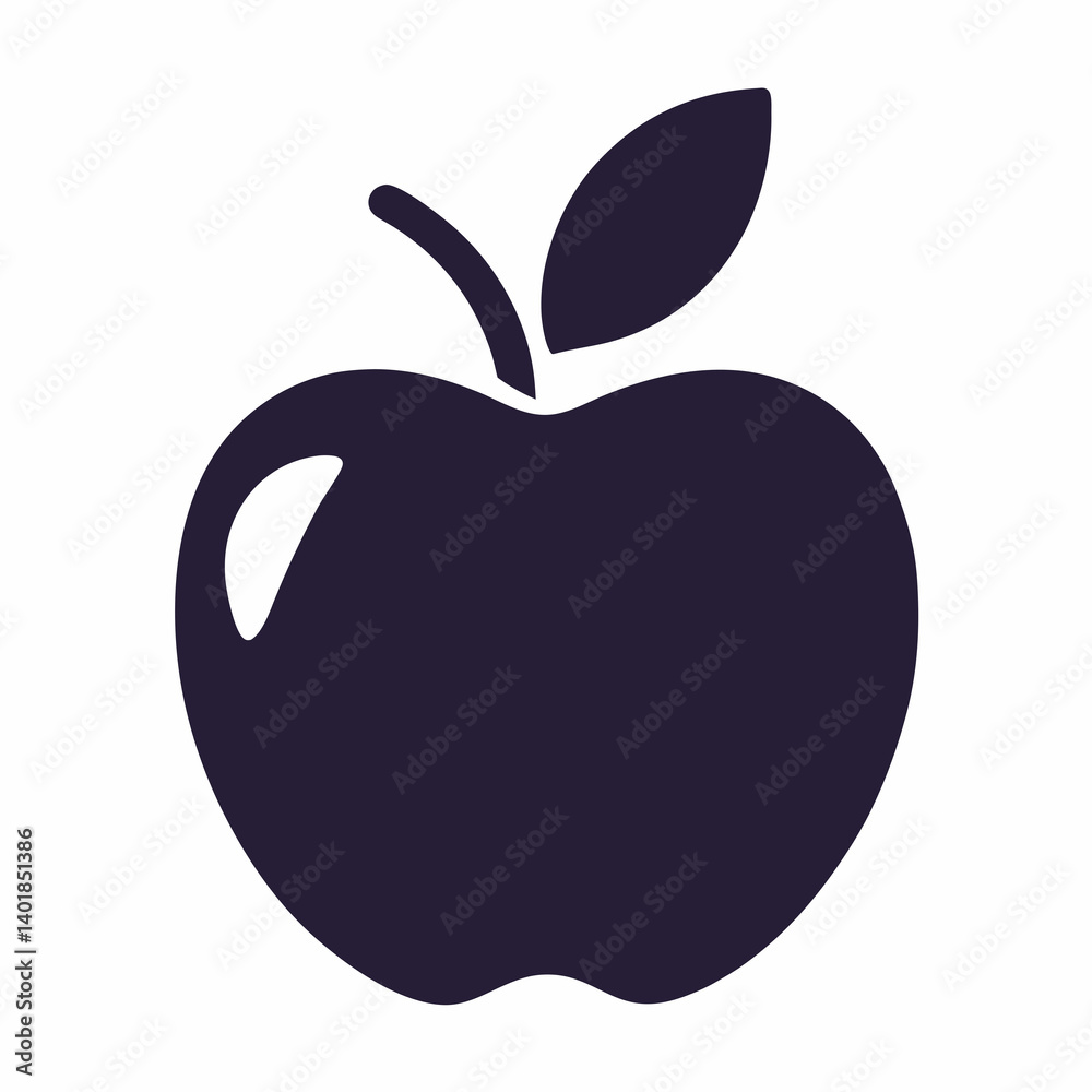 Stylized Dark Blue Apple Silhouette With Leaf And Stem Illustration Stylized Dark Blue Apple Silhouette With Leaf And Stem Illustration