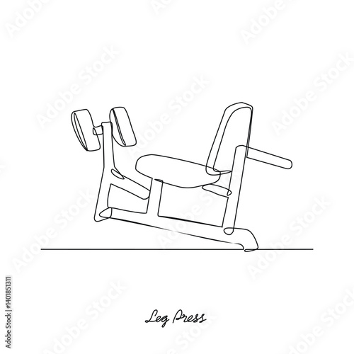 One continuous line drawing of a Leg Press tools for gymnastics at fitness center vector illustration. Gymnastic tools type in simple linear style vector concept. Suitable for educational purpose.