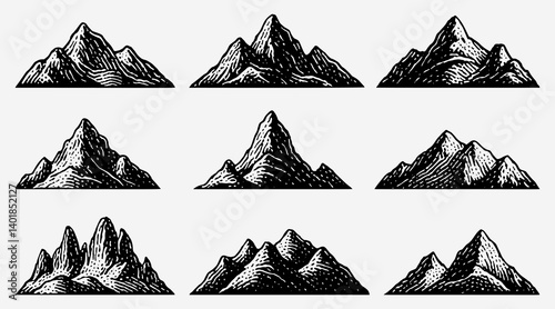 Collection of mountains vintage monochrome concept design illustration.