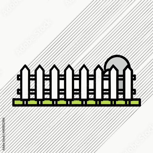White Picket Fence Illustration With Moon Vector Artwork For Graphic Design