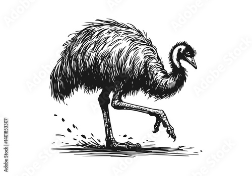 Emu bird hand drawn sketch illustration vector