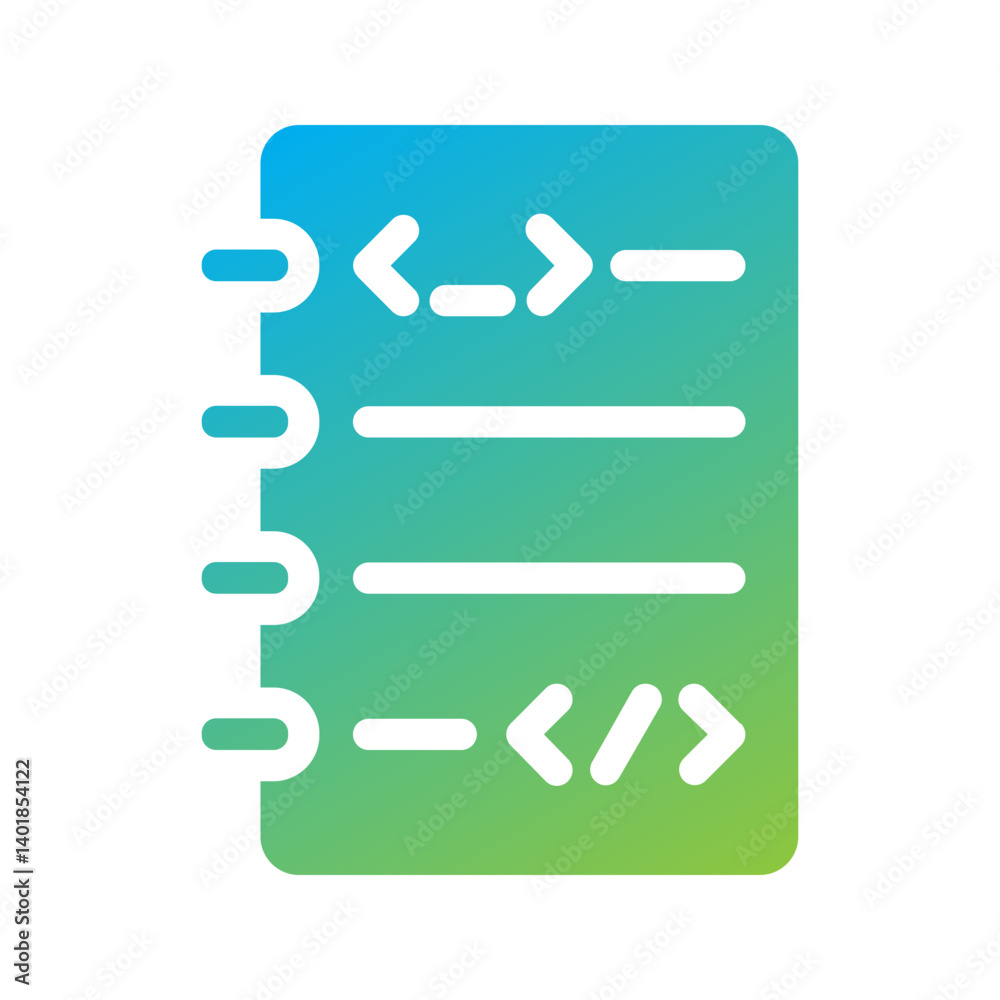 A code notebook icon for developer notes or scripts. A code notebook icon for developer notes or scripts.