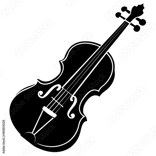 Black And White Silhouette Of A Violin Classical Music Instrument Illustration