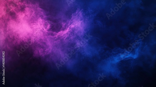 This image showcases an abstract representation of colorful smoke in vibrant purple and pink hues gently flowing across a dark background, creating a mystical atmosphere. The fluid texture