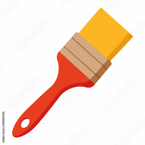 Paint Brush With Red Handle And Yellow Bristles Painting Tool Isolated