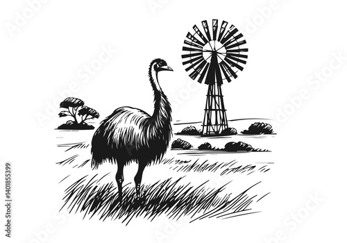 Emu bird hand drawn sketch illustration vector
