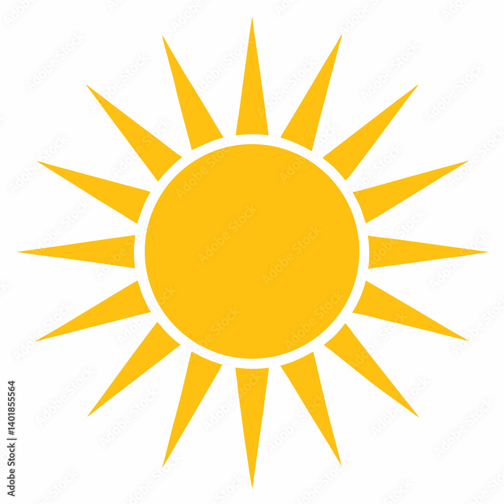Simple Graphic Yellow Sun Icon Isolated On White Background Summer Theme Simple Graphic Yellow Sun Icon Isolated On White Background Summer Theme
