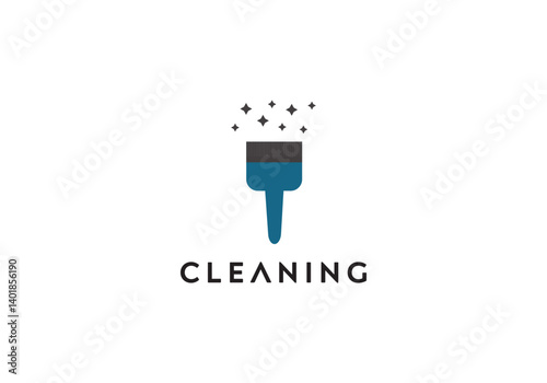 modern cleaning logo with brush and sparkle effect