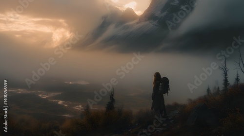 Wallpaper Mural Person with backpack stands in a landscape under a dramatic cloudy sky. Torontodigital.ca