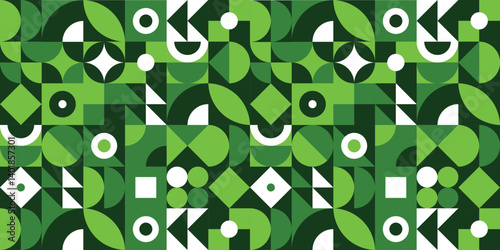 Abtract bauhaus geometric seamless pattern background. Modern green mosaic tile backdrop illustration