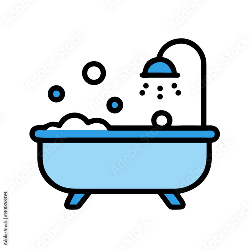 Bathtub with Shower and Bubbles Icon Design