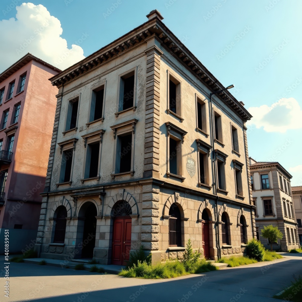 Fototapeta premium Abandoned building in city, building, city