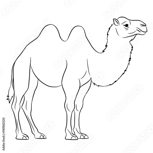 Camel cartoon, vector illustration, camel icon isolated on white background. Line art.