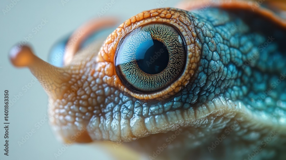 Naklejka premium Captivating Closeup of Vibrant Reptilian Eye in Natural Habitat Detailed macro shot showcasing the intricate patterns and colors of a gecko or lizard s eye