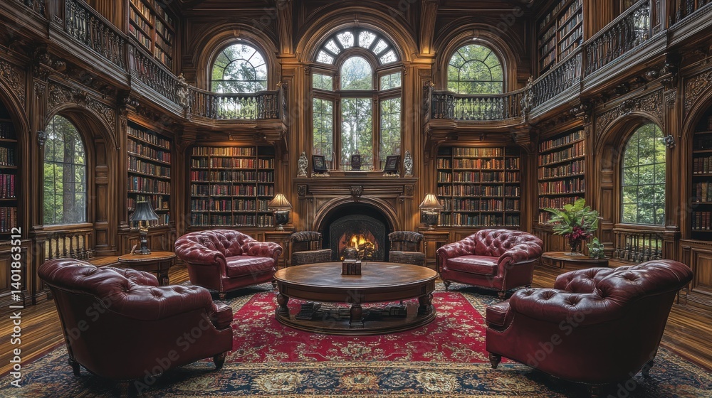 Obraz premium Grandiose Library Interior: A Luxurious Reading Room