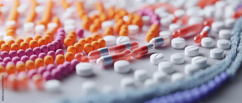 Fototapeta premium A Clinical trial phases visualized through digital models medication samples in focus