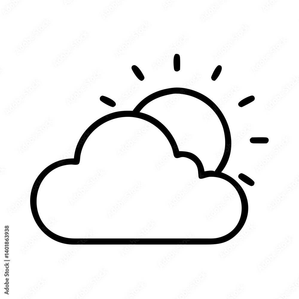 Sun Behind Cloud with Rays Icon Design