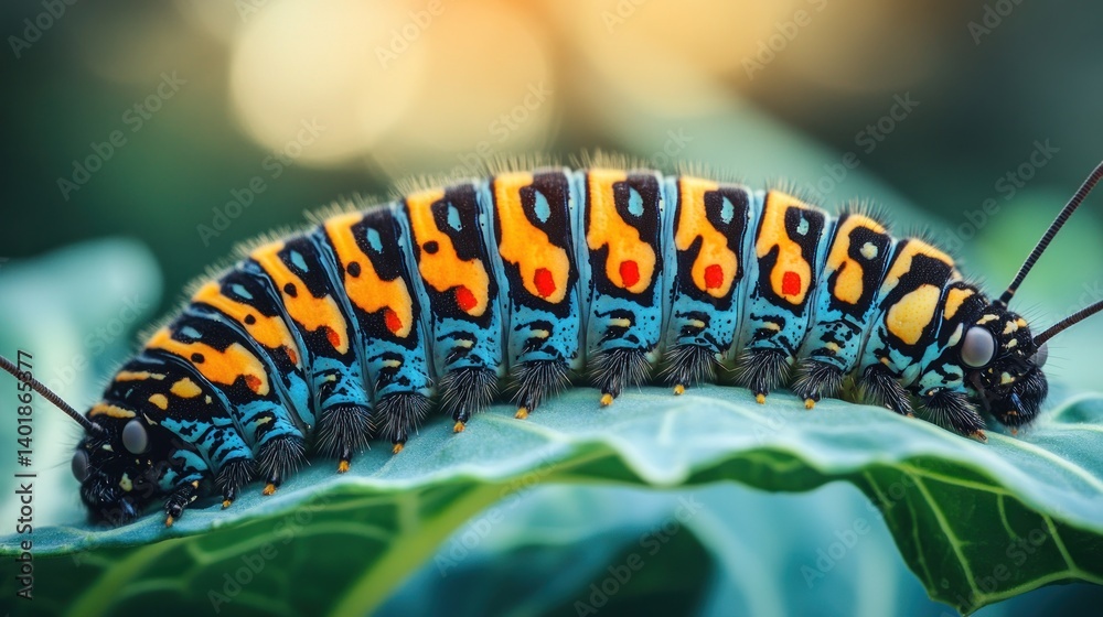 Fototapeta premium Colorful caterpillar on a leaf.