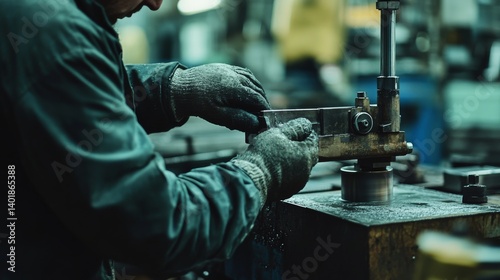 Metal fabricator shaping custom steel components in a busy workshop. Featuring craftsmanship and precision