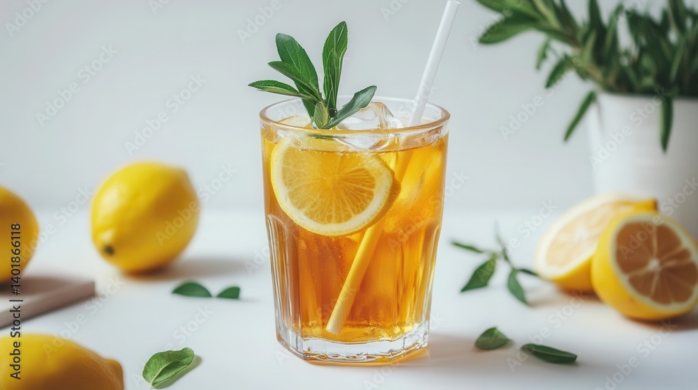 Fototapeta premium Refreshing Iced Tea with Lemon and Mint