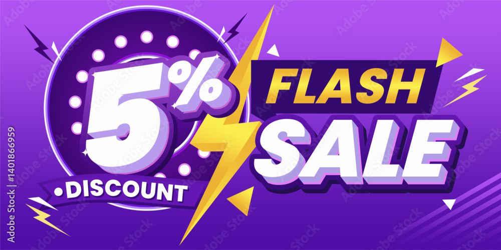 Fototapeta premium 5% Flash Sale Discount Banner with Vibrant Purple Lightning Design