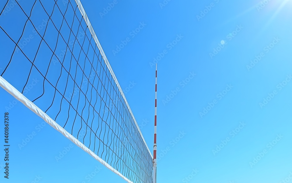 Beach Volleyball Net and Clear Blue Sky Sunny Day Beach Volleyball Net and Clear Blue Sky Sunny Day