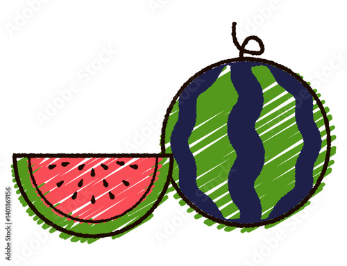 手描き風かわいいスイカのカラーイラスト