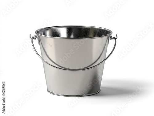Small, shiny, metal bucket