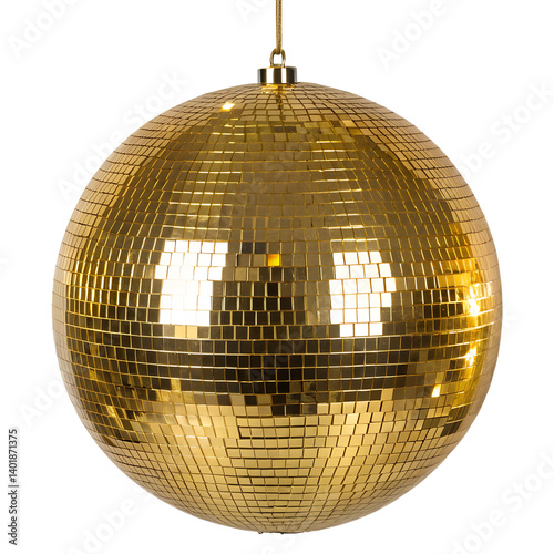 Golden Disco ball isolated on transparent background