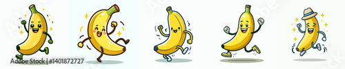 cute banana cartoon vector set